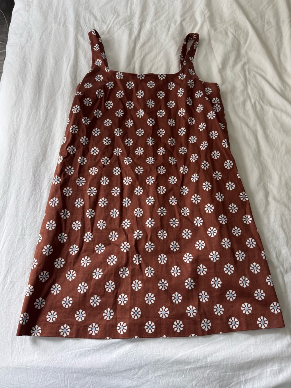 Maeve Rust Mini Dress with White Floral Medallions